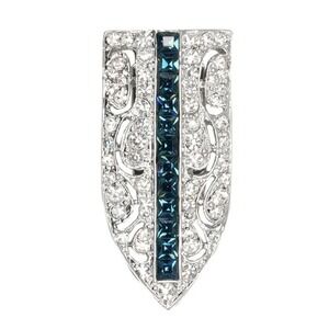 VNTG ELEGANT KENNETH JAY LANE SIGNED FAUX DIAMONDS & SAPPHIRE BROOCH/FUR CLIP